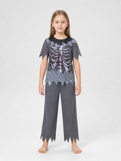 Halloween Skeleton Costume: Shirt and Pants front view