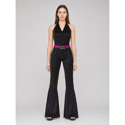 Retro Sequin Jumpsuit with Flared Pants on-model view