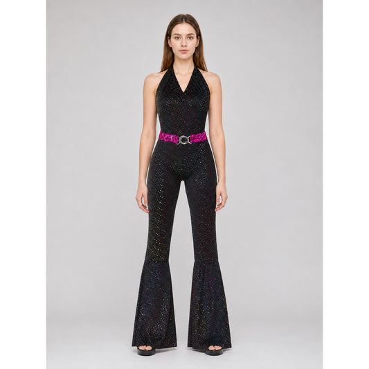 Retro Sequin Jumpsuit with Flared Pants on-model view