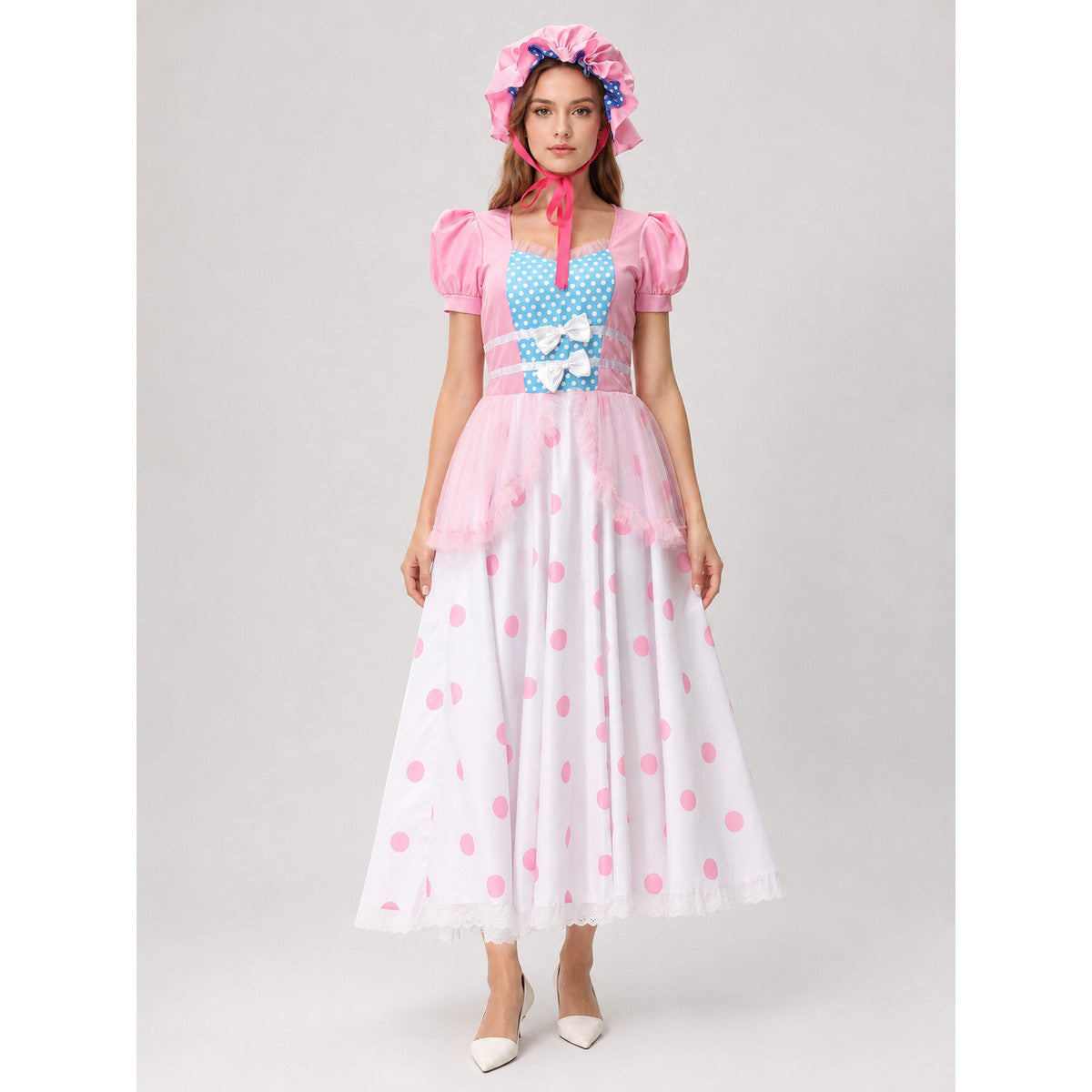 Polka-Dot Princess Dress with Lace Trim on-model view