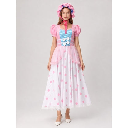 Polka-Dot Princess Dress with Lace Trim on-model view