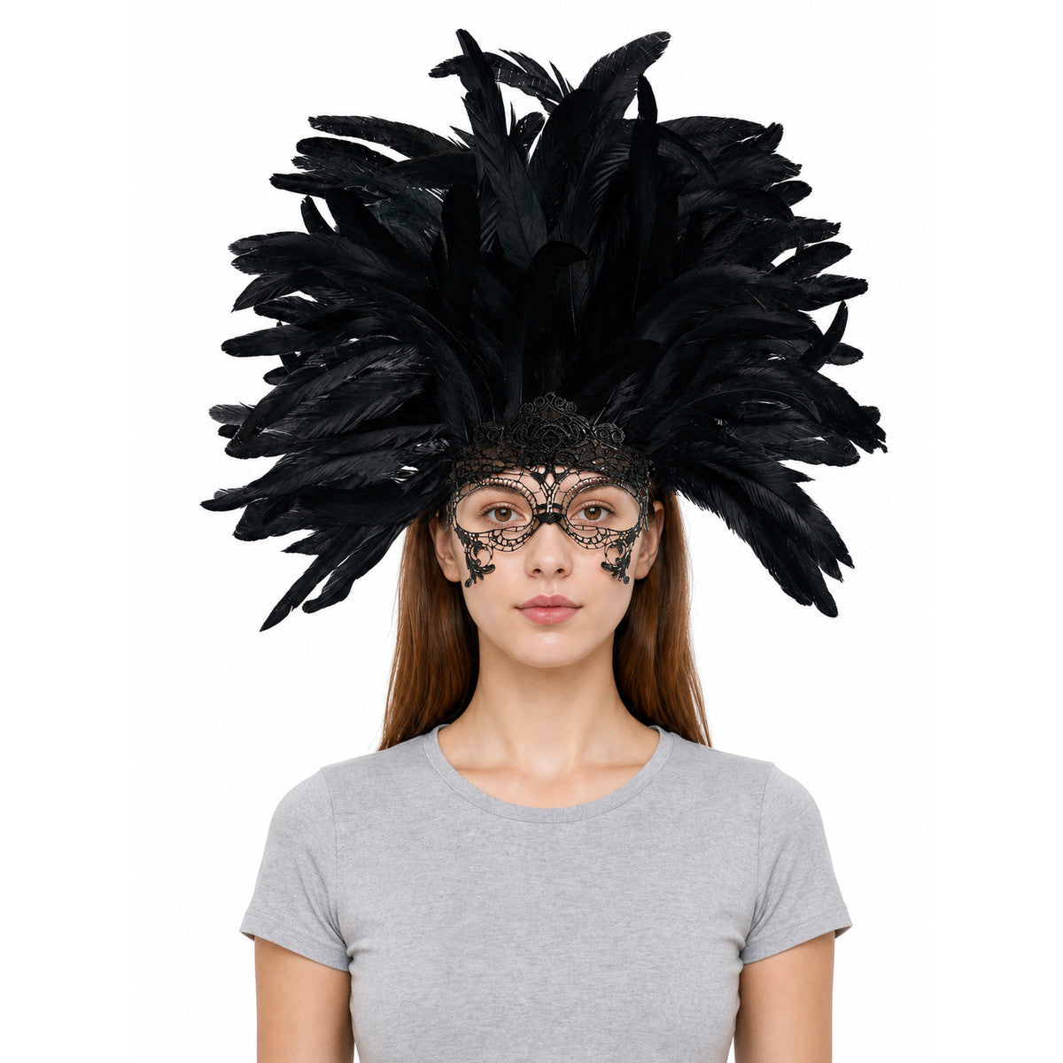 Carnival Feather Headpiece with Mask