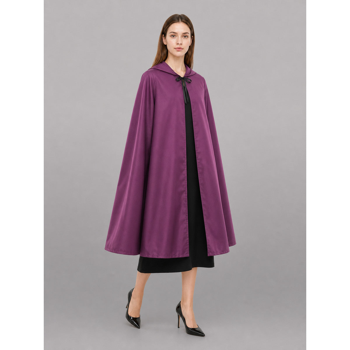 Purple Hooded Zip-Up Cloak for Halloween front view