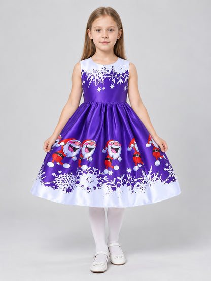 Purple Girls' Dress with Christmas Print