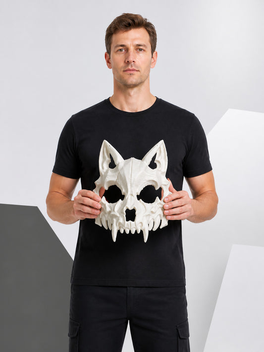 White Skull-Shaped Carnival Mask with Fangs