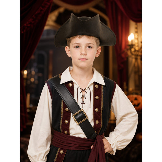 Children's Pirate Hat, Wide Tricorn Costume Accessory in Dark Brown to Black for Dress-Up Play and Pirate-Themed Parties