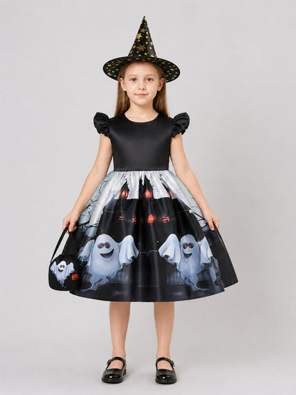 Children’s Halloween Costume: Dress, Hat, and Bag on-model view