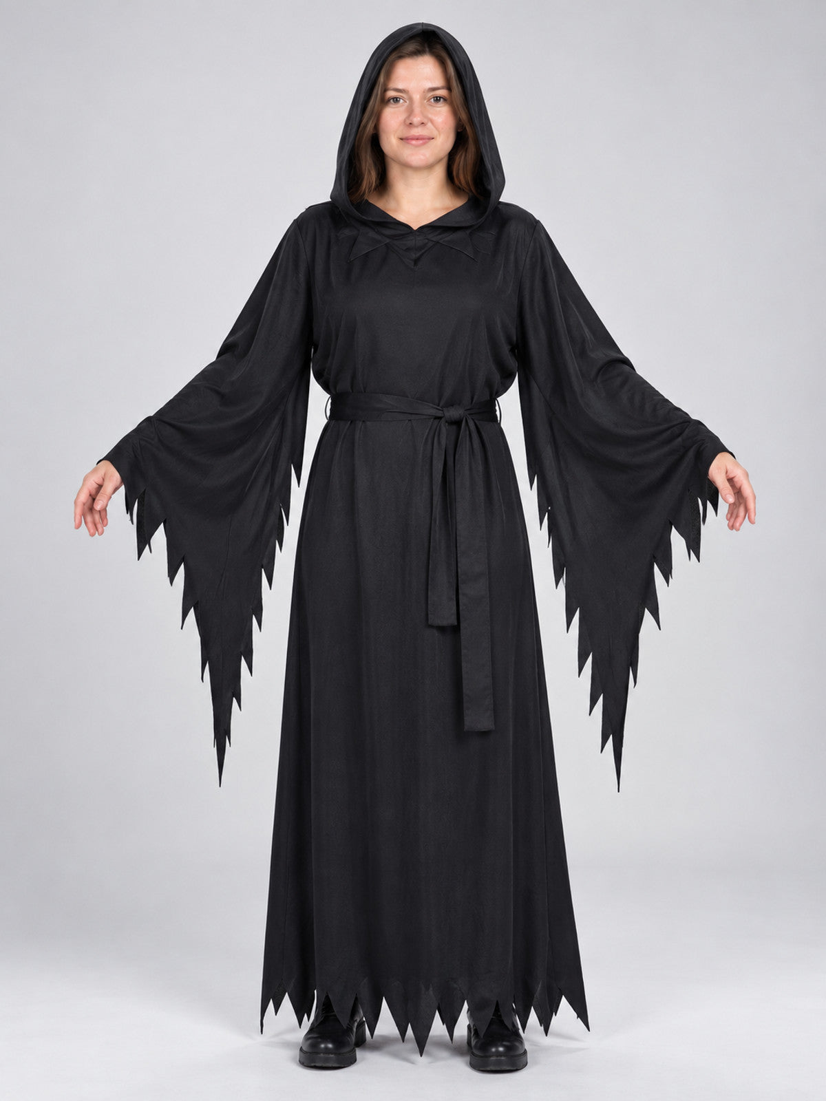 Black Hooded Robe Costume with Belt