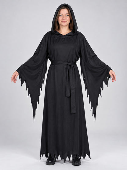 Black Hooded Robe Costume with Belt