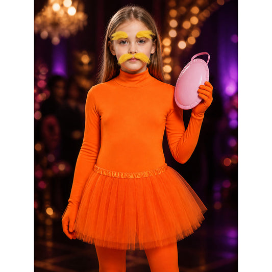 Orange Hooded Bodysuit Costume with Tutu - Halloween Cosplay Outfit Set on-model view
