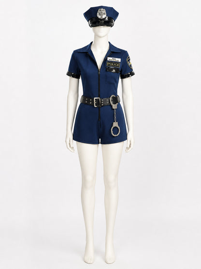 Women's Sexy Police Officer Costume Set with Hat, Belt & Handcuffs on-model view