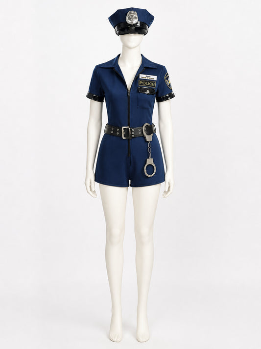 Women's Sexy Police Officer Costume Set with Hat, Belt & Handcuffs on-model view