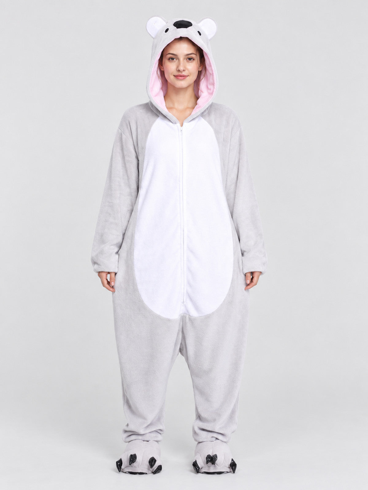 Flannel Hooded Pajama Jumpsuit with Ears