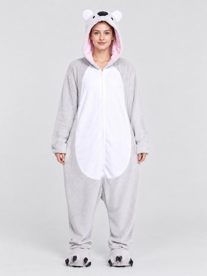 Flannel Hooded Pajama Jumpsuit with Ears