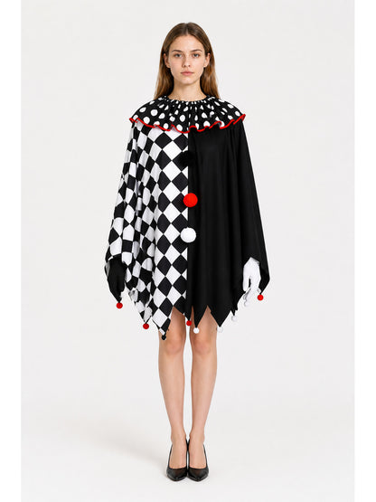Clown Cape with Pointed Edges and Gloves for Halloween