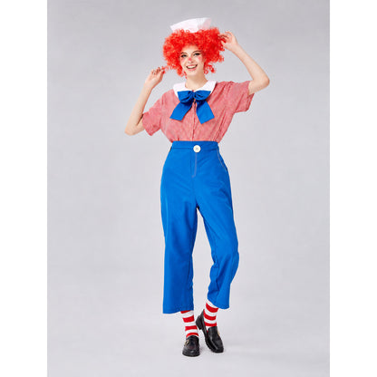 Halloween clown costume with red wig
