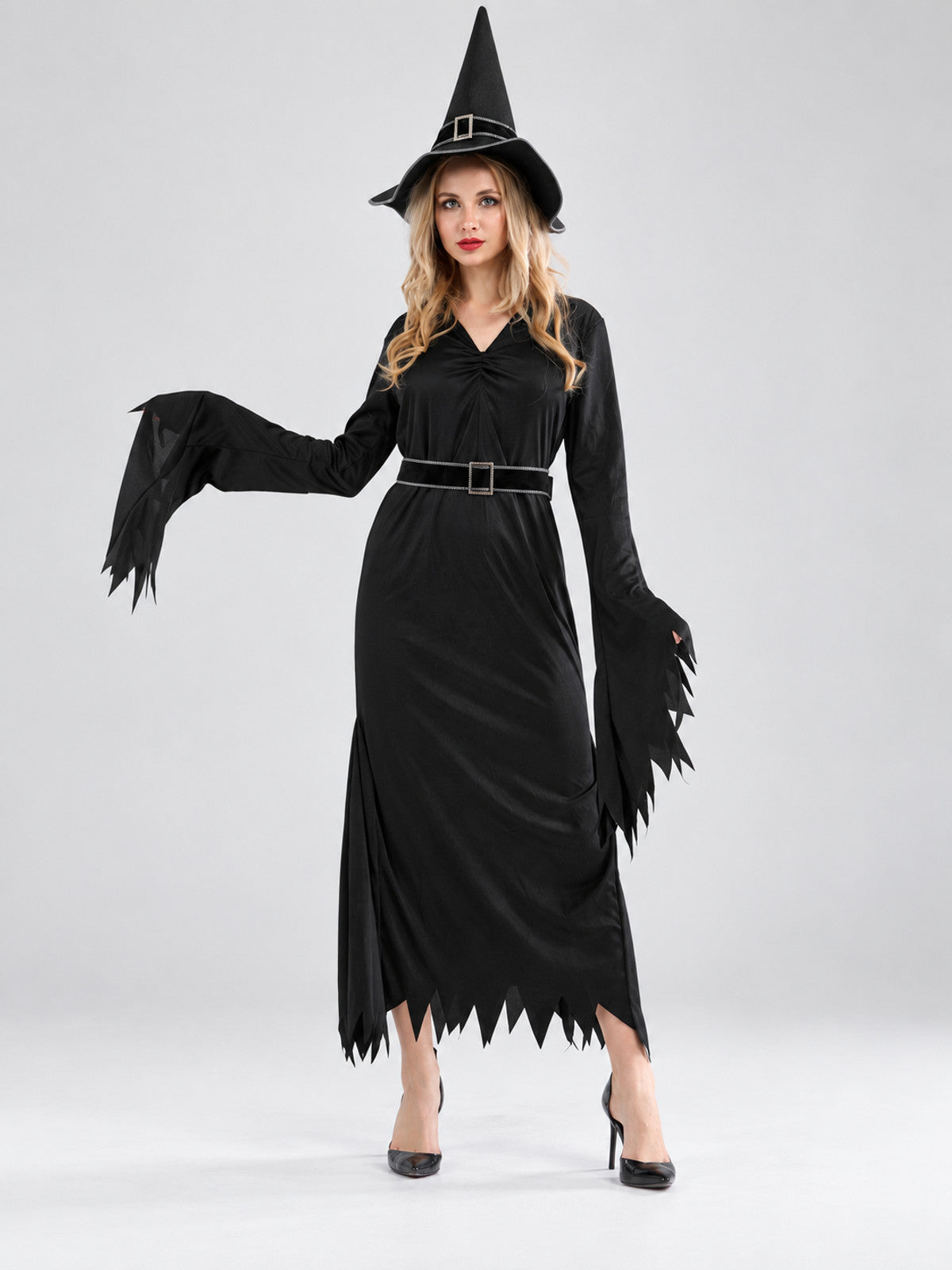 Witch Costume: Black Dress, Hat, Belt