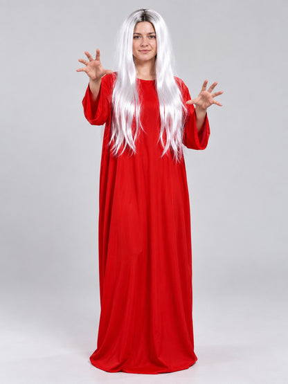 Ghost Halloween Costume: Red Dress and White Wig