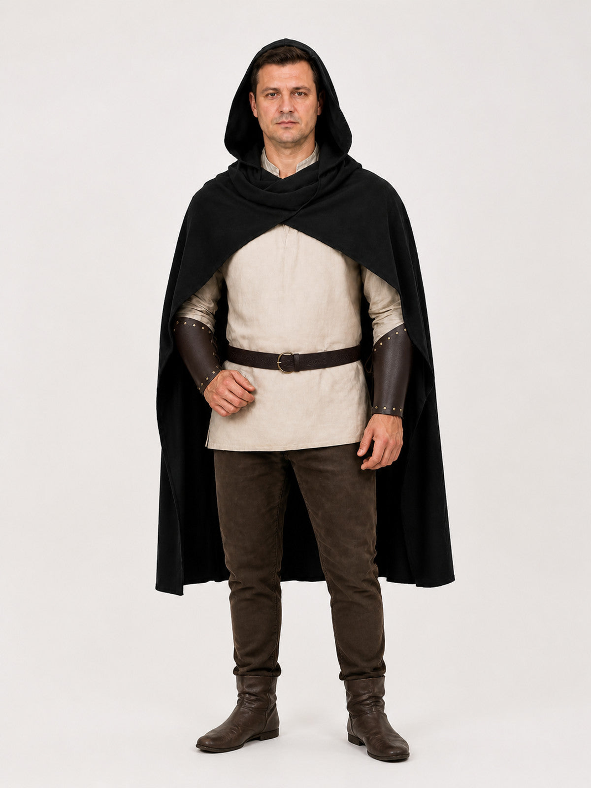 Medieval Hooded Cape for Cosplay, Black