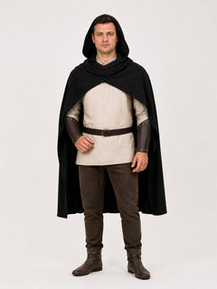 Medieval Hooded Cape for Cosplay, Black