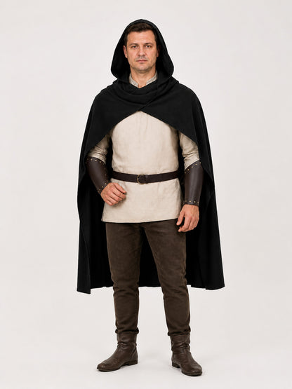 Medieval Hooded Cape for Cosplay, Black