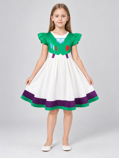 A-Line Children's Dress with Green Bodice on-model view