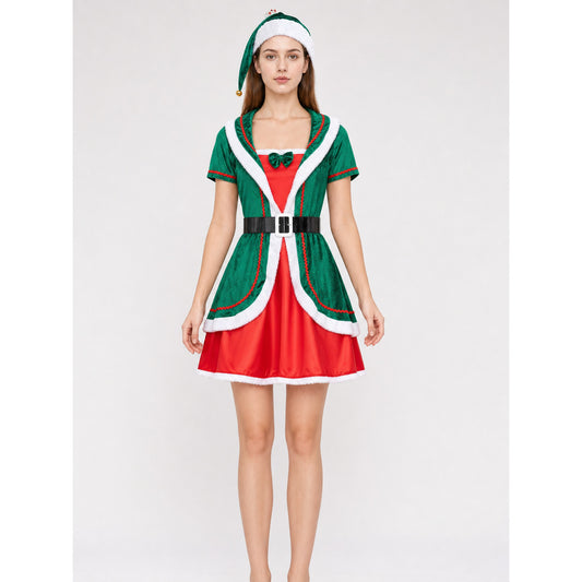 Festive Elf Costume Dress with Hat