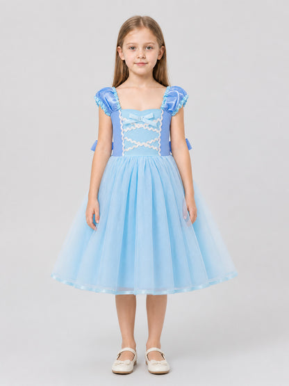 Puffy Blue Princess Dress with Bow on-model view