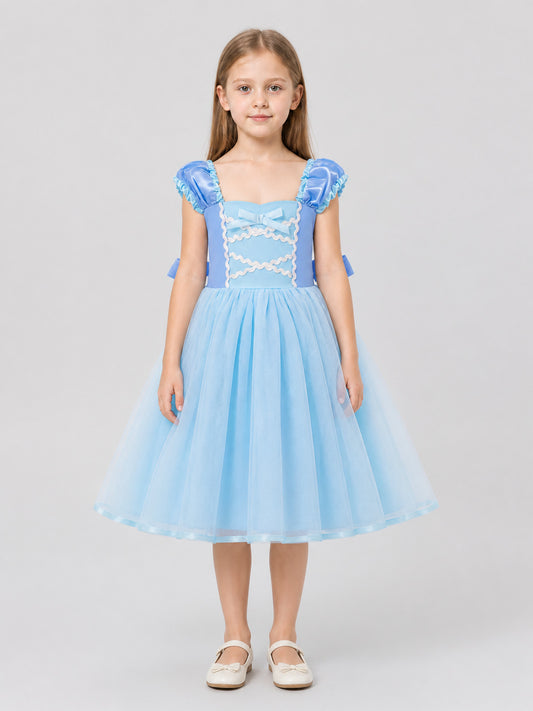 Puffy Blue Princess Dress with Bow on-model view
