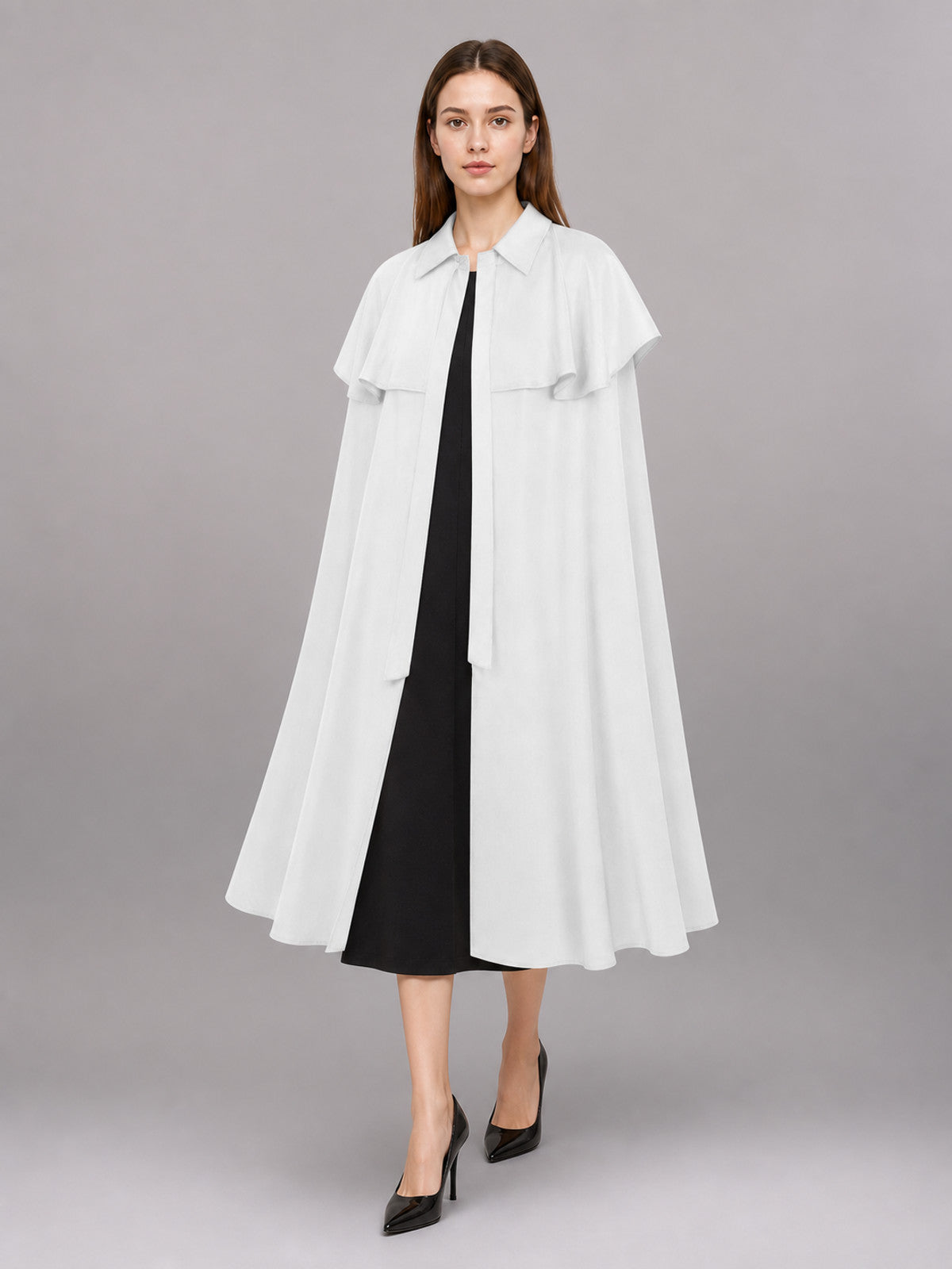 White Costume Dress with Collar and Short Sleeves front view