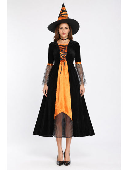 Halloween Costume with Spiderweb Design, Black and Orange main product view