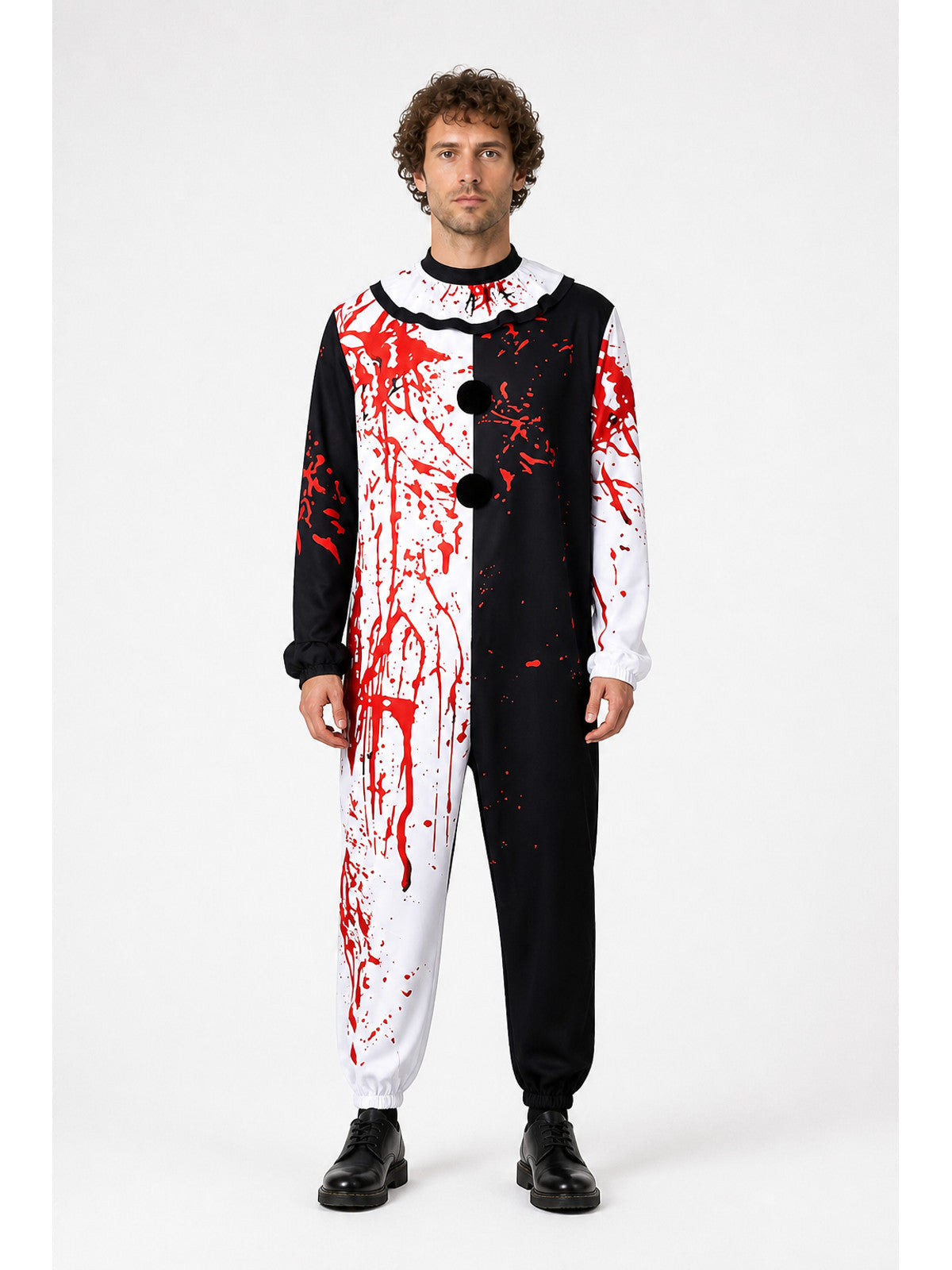 Black-and-White Clown Jumpsuit with Blood Print main product view