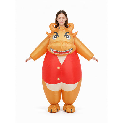 Inflatable Bull Costume with Red Vest front view
