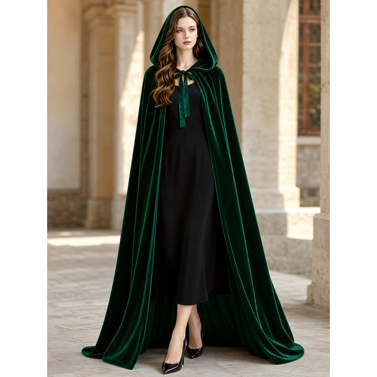 Green Carnival Cloak with Hood, 110 cm