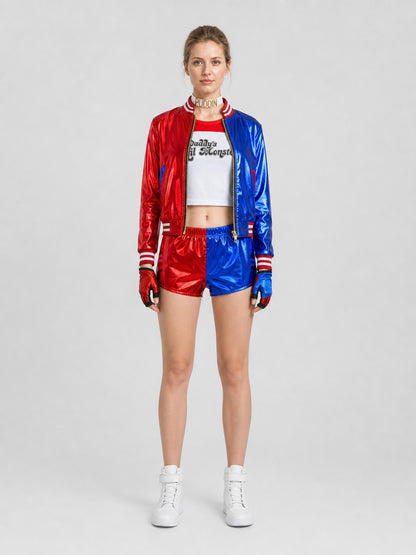 Harley Quinn Costume, Jacket and Shorts on-model view