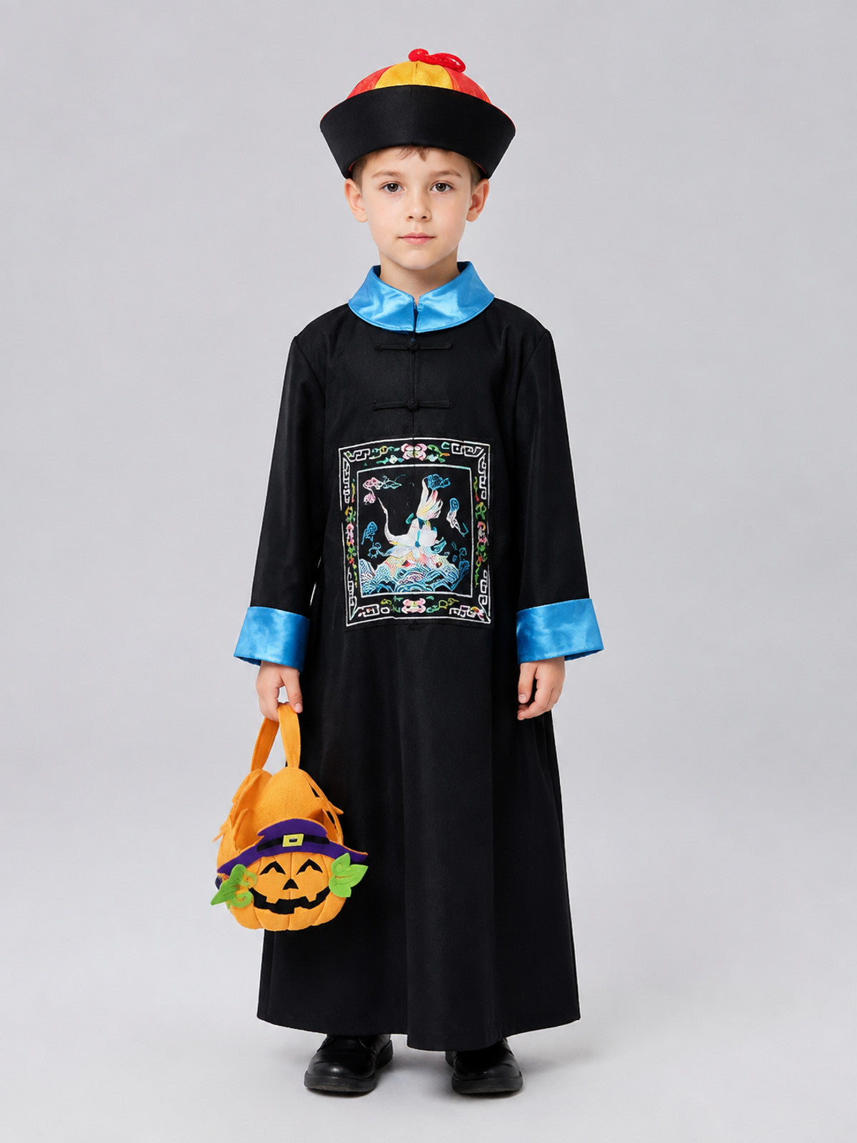Children’s Carnival Costume with Pumpkin Bag on-model view