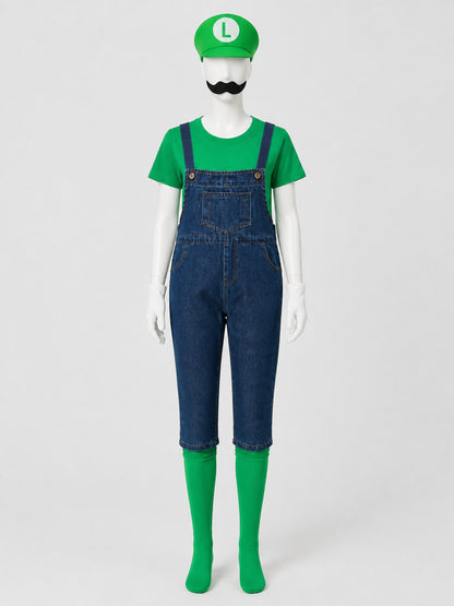 Luigi Costume: T-Shirt, Overalls, and Hat