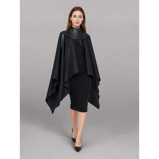 Black Carnival Cloak with a High Collar