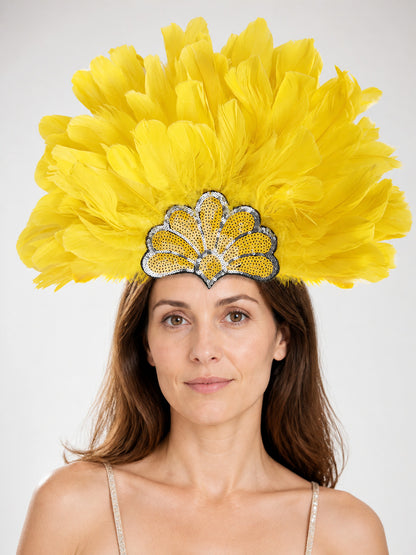 Carnival Headpiece with Yellow Feathers and Sequins main product view