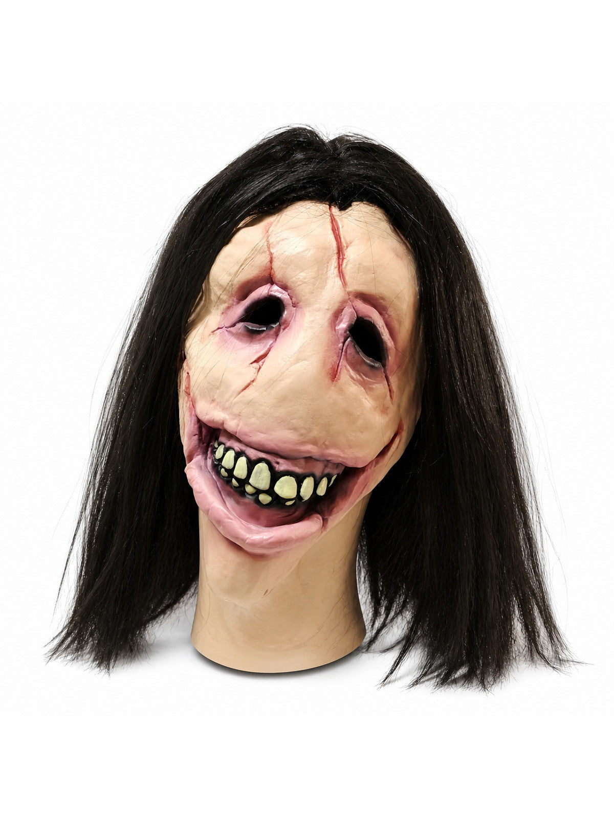 Slit Mouth Woman Mask Scary Female Ghost Hair Creepy Smile Horror Latex Face