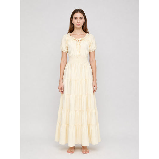 Tiered Dress with Puff Sleeves and Gathered Details