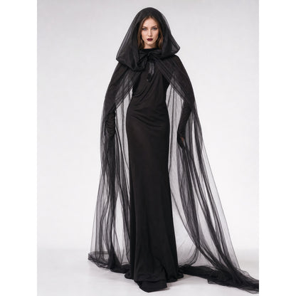 Gothic hooded costume dress for Halloween on-model view