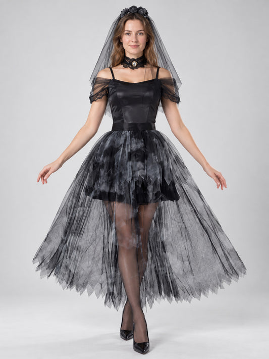 Black Vampire Costume with Veil and Choker