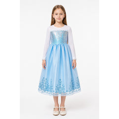 Elsa Long Princess Dress with Sequins and Floral Pattern