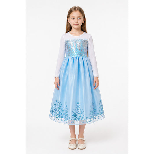 Long Princess Dress with Sequins and Floral Pattern main product view