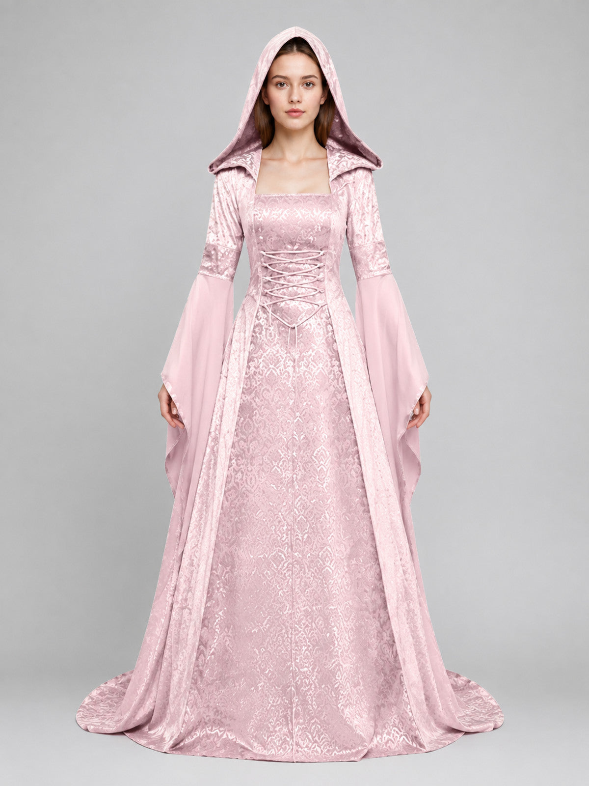 Medieval Hooded Lace-Up Dress on-model view