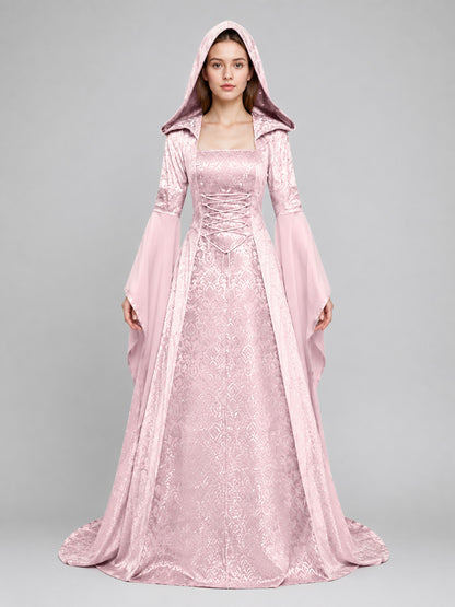 Medieval Hooded Lace-Up Dress on-model view