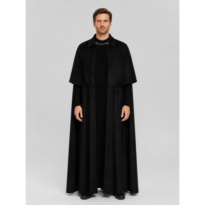 Black Cape Cloak with Collar and Closure for Cosplay on-model view