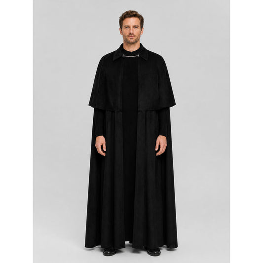 Black Cape Cloak with Collar and Closure for Cosplay on-model view