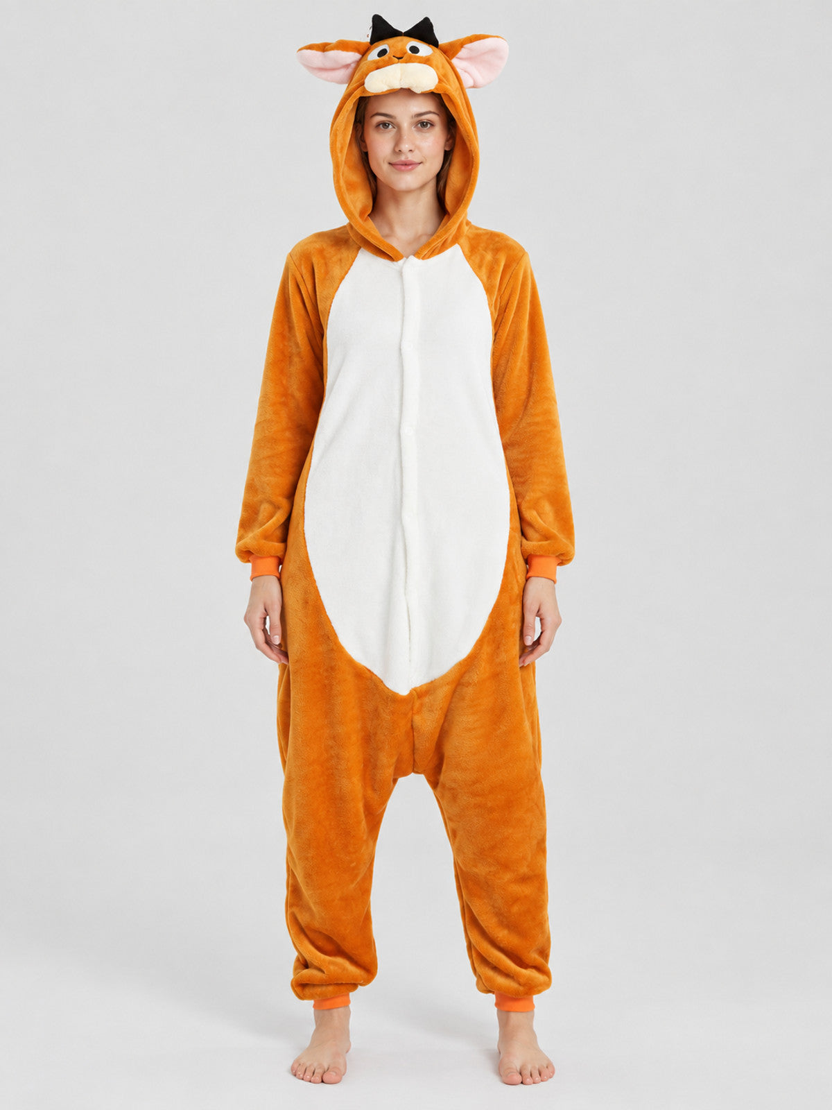 Orange Hooded Jumpsuit Pajama with Appliqué